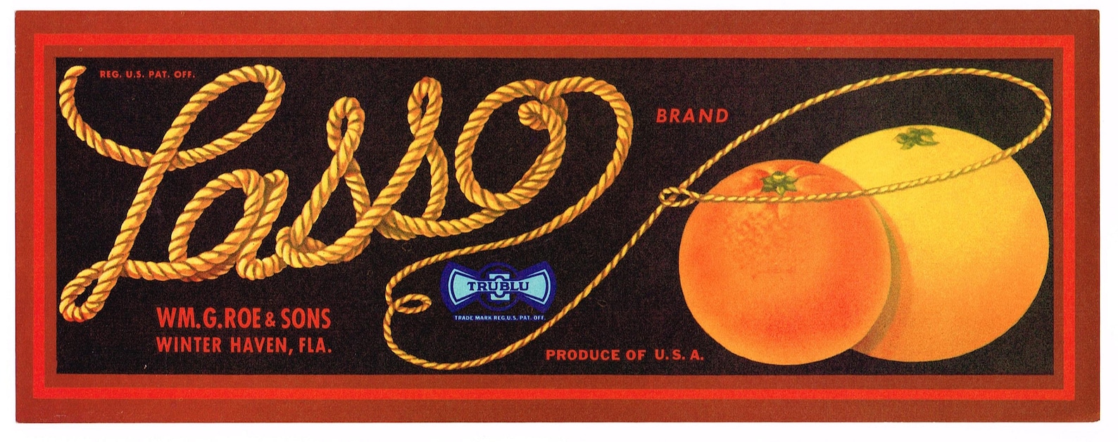 Original Vintage Florida Citrus Crate Label C1930s Lasso Cowboy Lariat ...