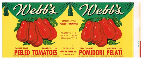 Original Vintage Tin Can Label 1940s Webb's Vienna Maryland