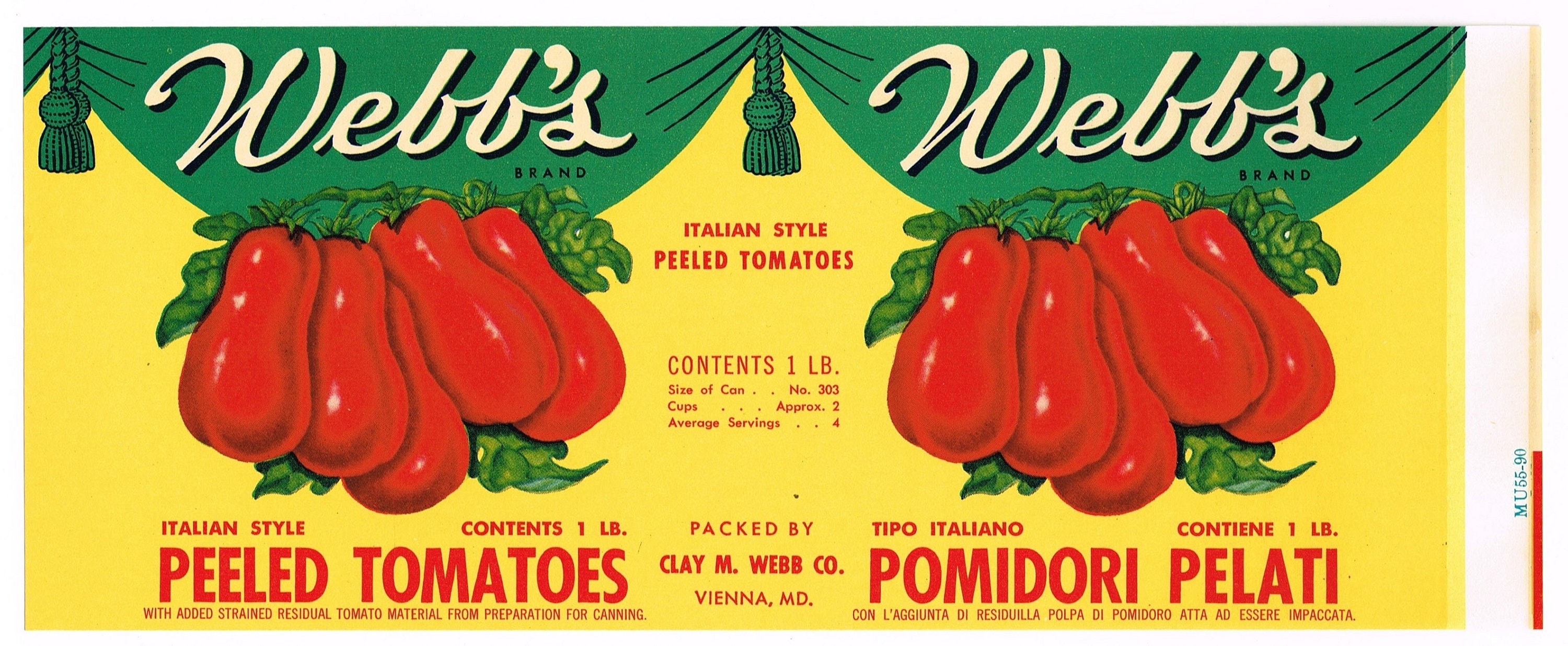 Original Vintage Tin Can Label 1940s Webb's Vienna Maryland