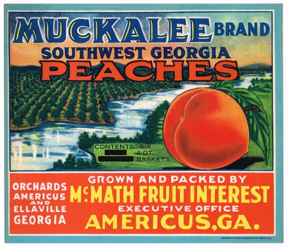 Original Vintage Peach Crate Label C1930s Scarce Muckalee Americus