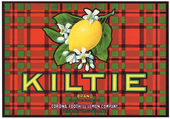 GENUINE CITRUS CRATE LABEL TARTAN CORONA SCOTTISH RIVERSIDE 1930S VINTAGE GENUINE CITRUS CRATE LABEL TARTAN CORONA SCOTTISH RIVERSIDE 1930S VINTAGE