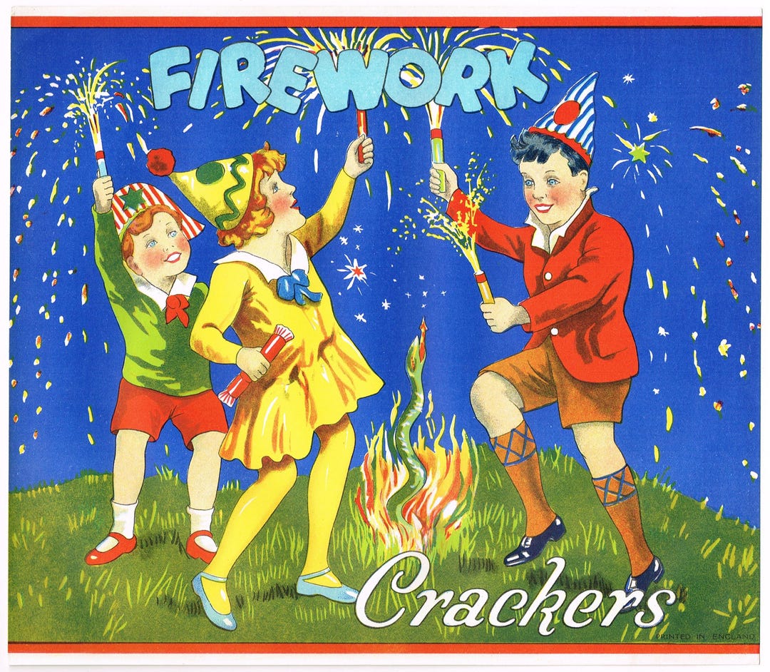 Original Firecracker Crackers Advertising Label Batger's 1930's Vintage ...
