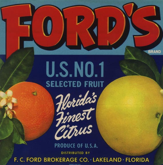 Lakeland Florida Moon Orange Citrus Fruit Vintage Crate Label Art Print