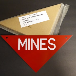 Original vintage surplus Army Minefield Mine Warning Marker Sign 1983 Deadstock Single