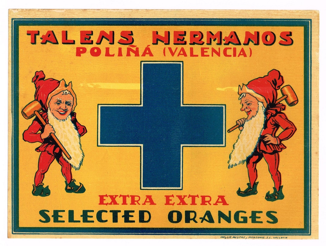 Original Vintage Spanish Citrus Crate Label C1930s Talens Hermanos