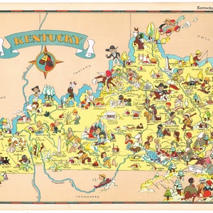 Original knapp Ruth Taylor Landkarte cartoon bildlichen 1935 Kentucky Lexington Louisville