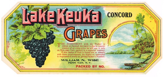 Finger Lakes N.Y. Grapes fruit crate label Finger Lakes N.Y. Grapes fruit crate label