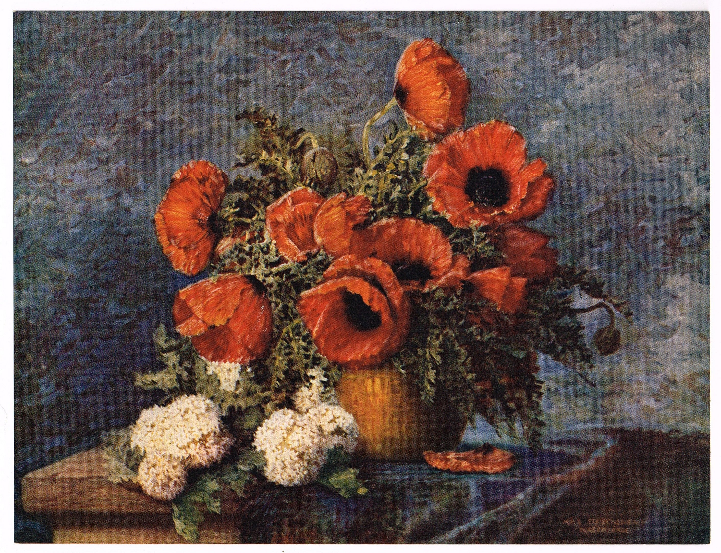Original Genuine Vintage Print C1940s Poppies Floral Still Life