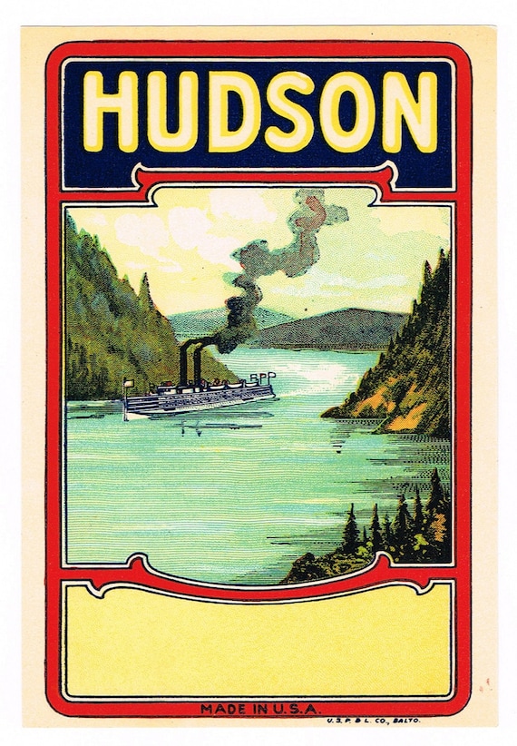 Original Vintage-Besen-Label 1920er Hudson River Steamboat New York 5x3.5 