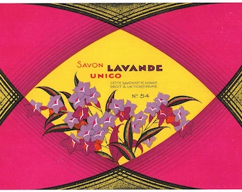 Origineel gelithografeerd antiek vintage zeepkistlabel 1920 Savon Lavande Lavendel Art Nouveau Paris Floral 7,5 x 5"