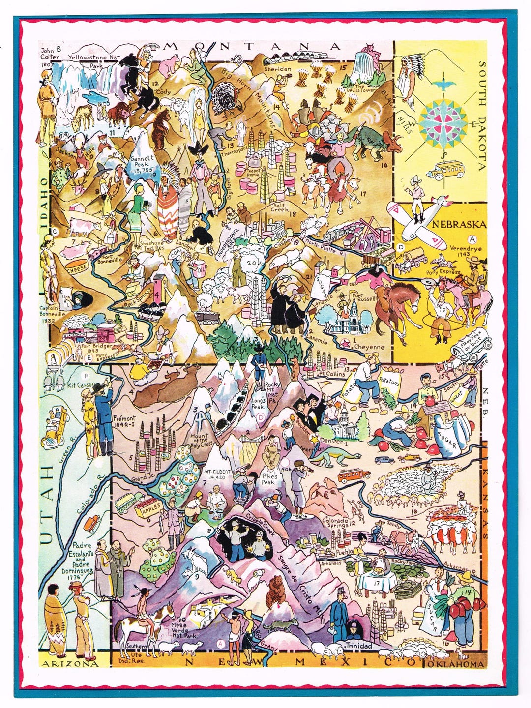 Original Scarce Vintage Berta & Elmer Hader Map Cartoon Pictorial 1932 ...