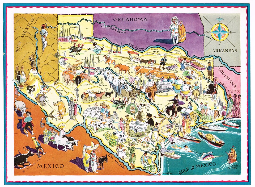 Original Scarce Vintage Berta & Elmer Hader Map Cartoon Pictorial 1932 ...
