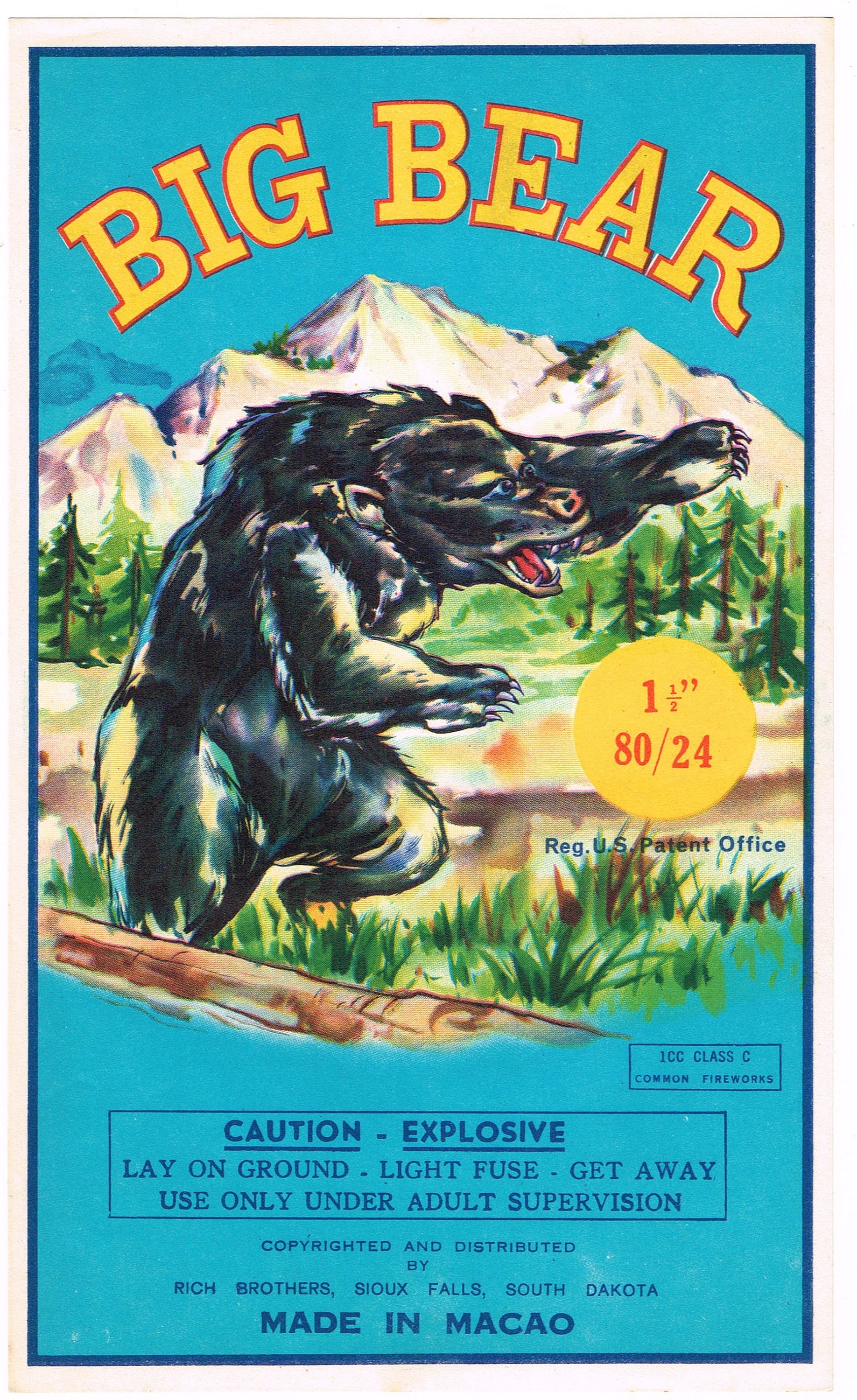 Original Vintage Brick Firecracker Fireworks Label Big Bear Brand