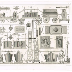 Original antique steel plate engraving print 1851 Technology Firefighting Hook & Ladder Firemen Hose Equipment Diagram Schematic