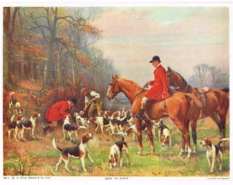 Original vintage art print 1930s Fox Hunting Foxhounds Dog Vivian Mansell England English "Gone To Earth" 8.25x6.25"