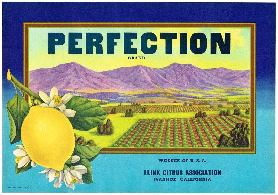 Original Vintage Lemon Crate Label 1940s Perfection Tulare County