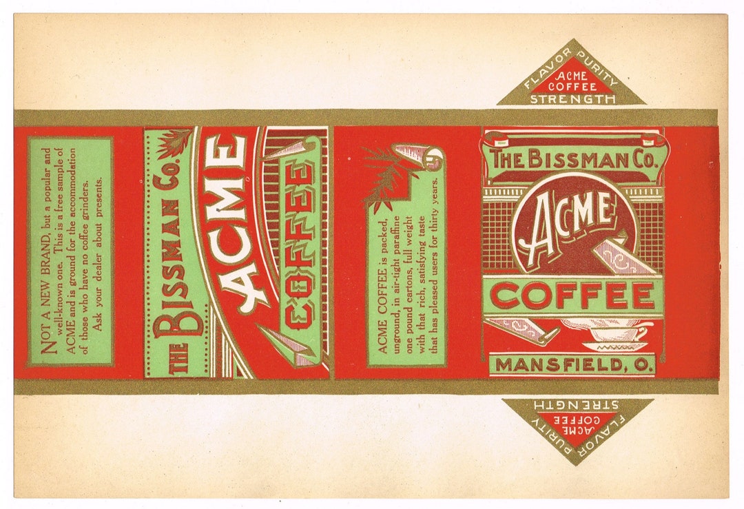 Original Vintage Tin Can Label 1930s Acme Brand Bissman Company