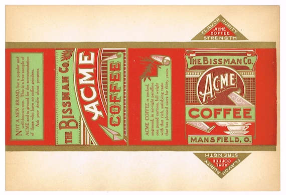 Original Vintage Tin Can Label 1930s Acme Brand Bissman Company