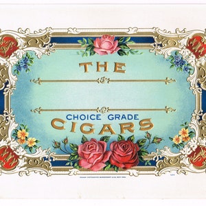 Original vintage cigar box label 1908 Chromolithograph The Blank Stock Embossed Typography Floral Ornate Bronzed