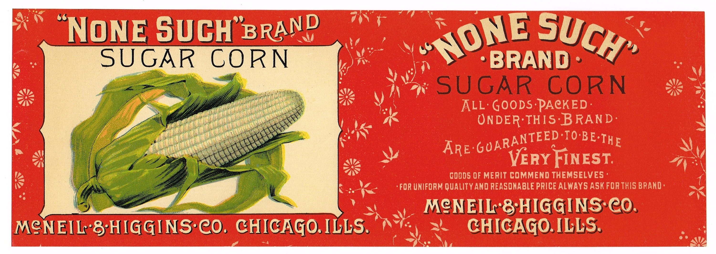 Original Vintage Dose Label c1910s None Such Brand Sugar Corn McNeil &  Higgins Chicago Illinois Folk Art Typography -  Österreich