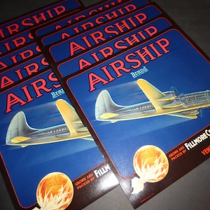 x10 Wholesale Original vintage Airship citrus crate label 1940s Fillmore California airplane WWII