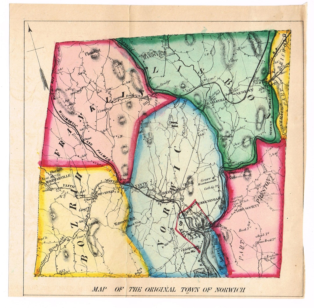 Original C1850 Map of the Original Town of Norwich Connecticut Etsy