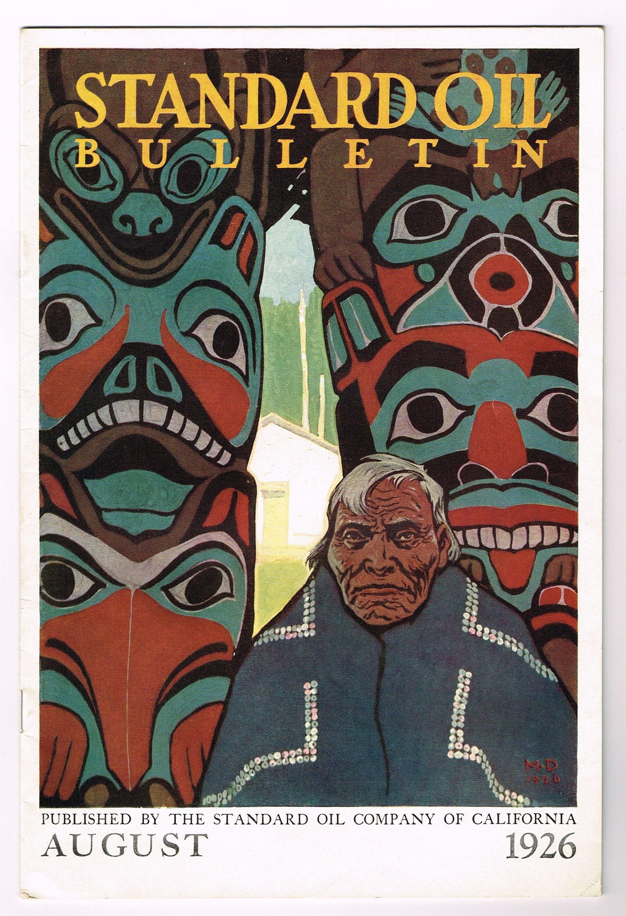 Original Standard Oil Bulletin August 1926 Maynard Dixon Alaska Totem Poles Native American Salmon Industry Fishing