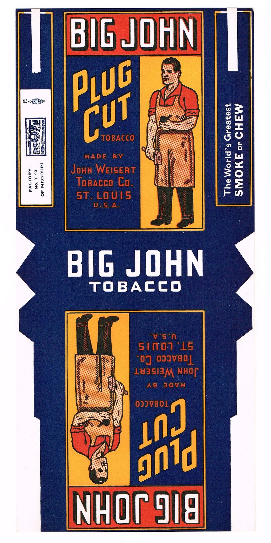 john tobacco Original Vintage 1940s Big John Cut Plug Tobacco Label NOS Blacksmith St  Louis Missouri