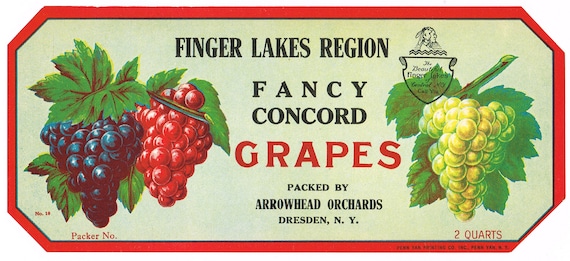 Finger Lakes N.Y. Grapes fruit crate label Finger Lakes N.Y. Grapes fruit crate label