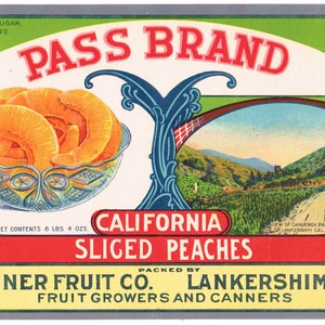 Original vintage peach Crate Label 1919 Pass Brand San Fernando Valley North Hollywood Lankershim Cahuenga #2 Sliced
