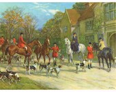 Original vintage art print c1940s Fox Hunting Foxhounds Dog Dogs Beagle Litho in USA 8x6 quot