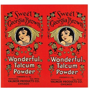 Original vintage antique product label c1930 Sweet Georgia Brown Talcum Powder Chicago African American Beauty