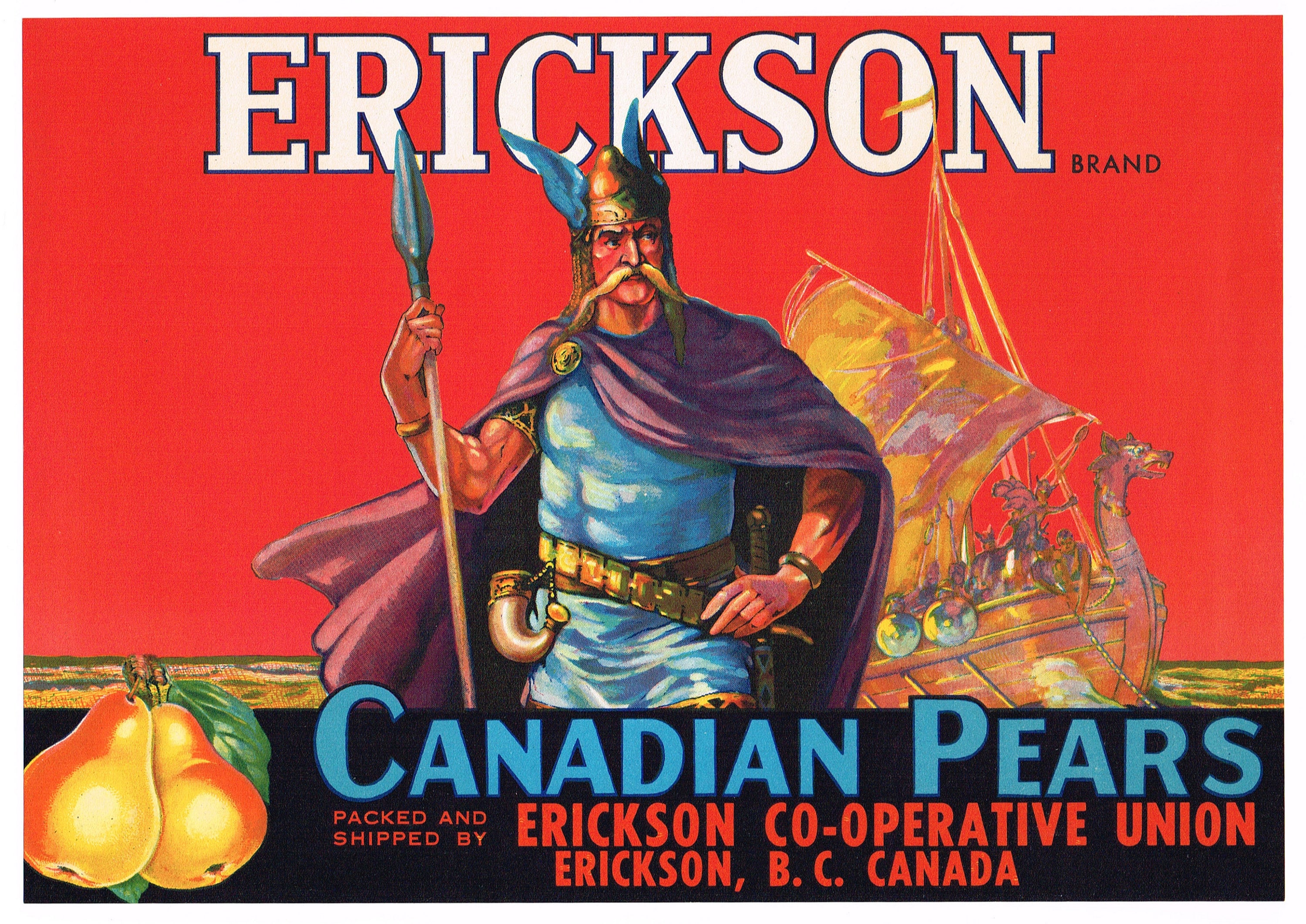 Vintage Apple Crate label for Erickson Canadian Apples, Erickson B.C Vintage Apple Crate label for Erickson Canadian Apples, Erickson B.C