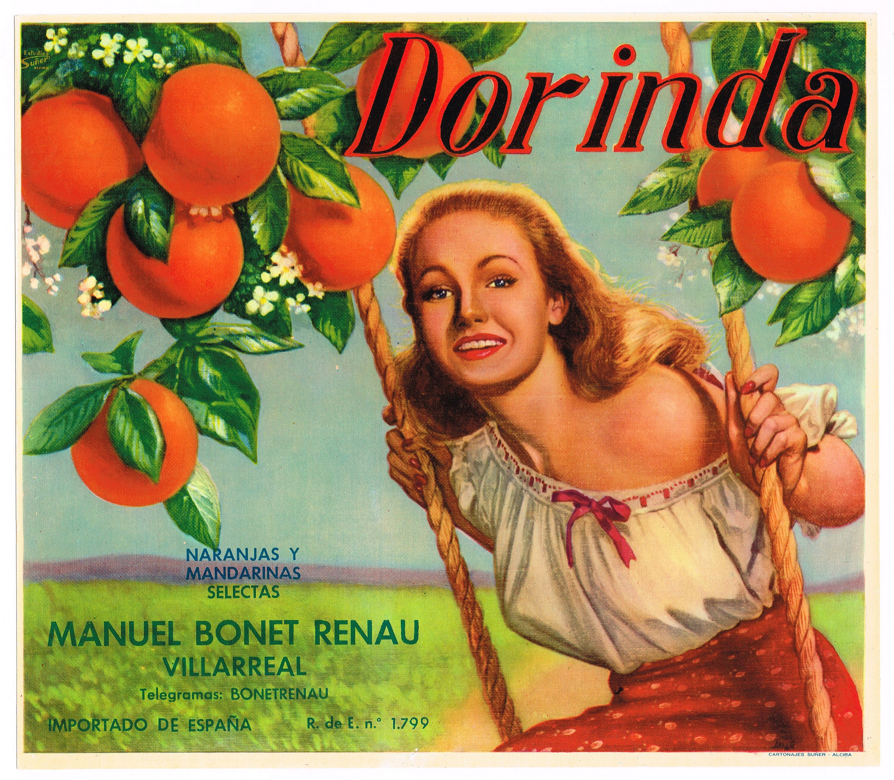 Original Vintage Spanish Spain Citrus Crate Label C1950s Retro Pin