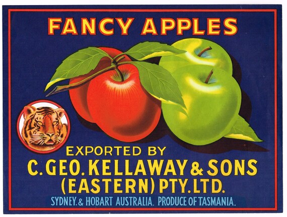 Original Vintage Apple Crate Label 1950s Tiger Brand Tasmania ...