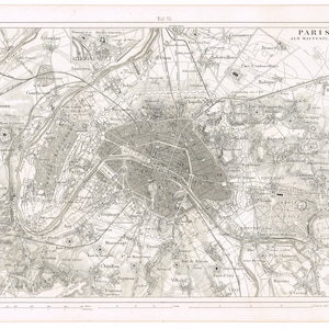 Original antike Stahlplatte Gravur Druck 1851 Kartographie Karte Stadt Paris Stadt Ansicht Plan 2
