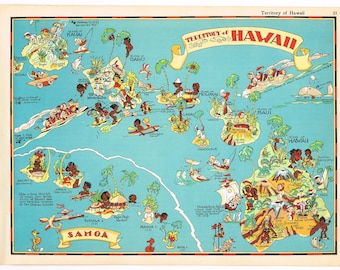 Original Scarce Vintage Ruth Taylor Map Cartoon Pictorial 1935