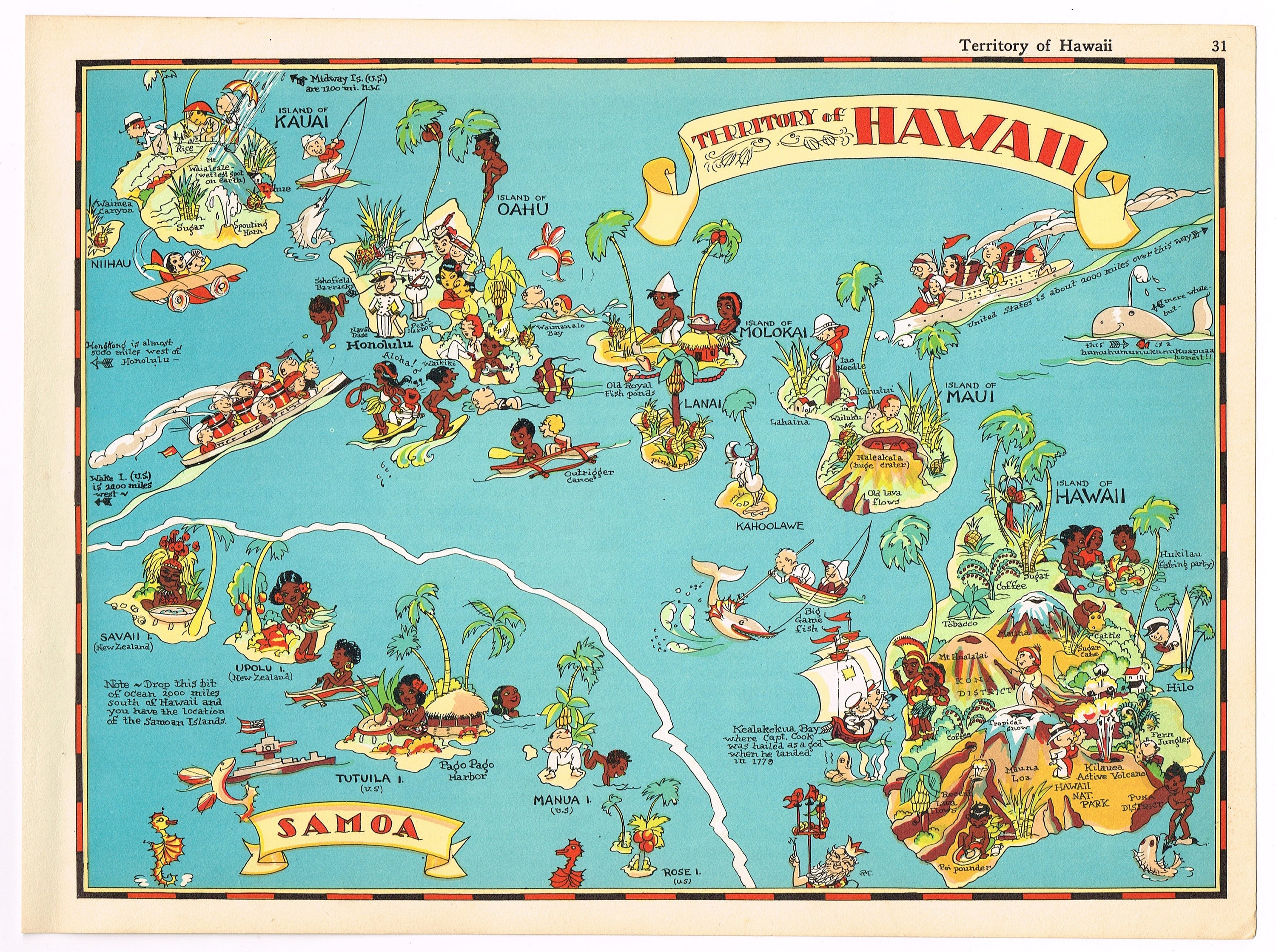 オリジナルの希少なヴィンテージ ルース・テイラー地図漫画絵画 1935年
