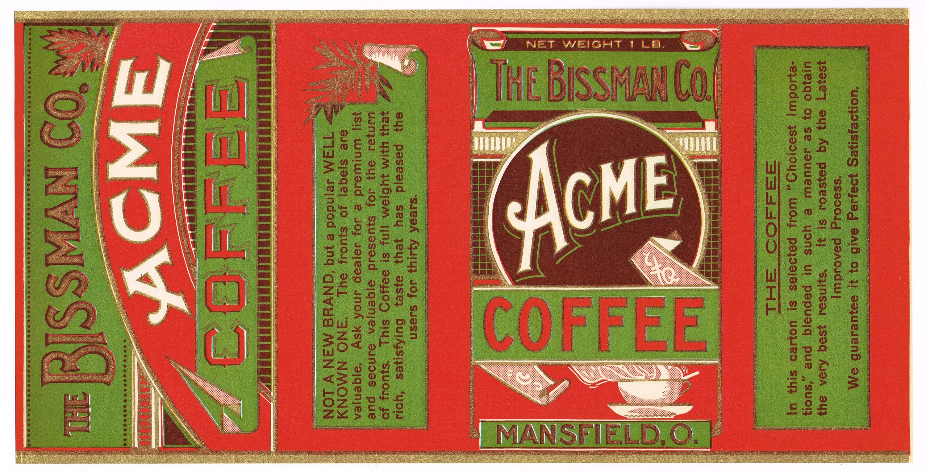 Large! Original Vintage Tin Can Label 1930s Acme Brand Bissman