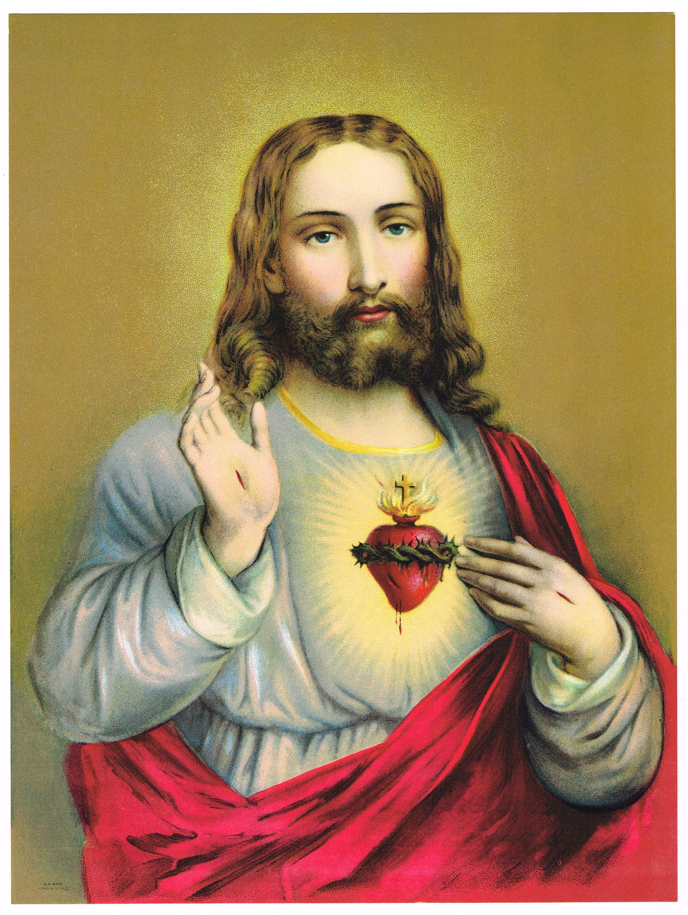 Original Vintage Print 1920s Sacred Heart of Jesus Religious
