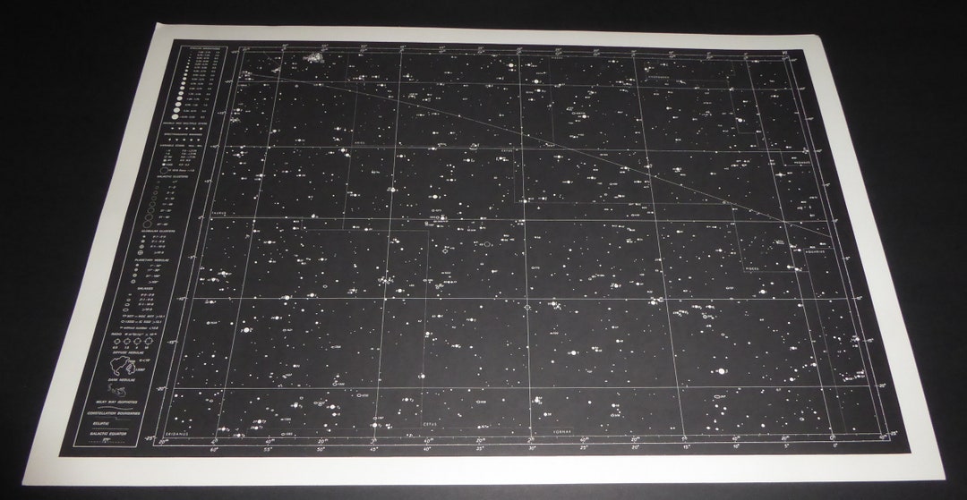 Vintage Astronomy Original Print Star Chart Map 1962 Celestial Space ...
