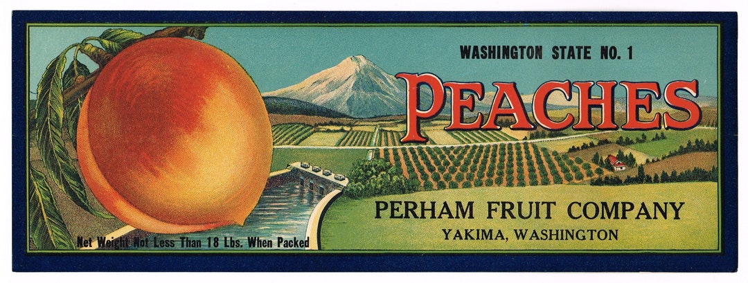 Original Vintage Peach Crate Label 1920s Perham Fruit Company