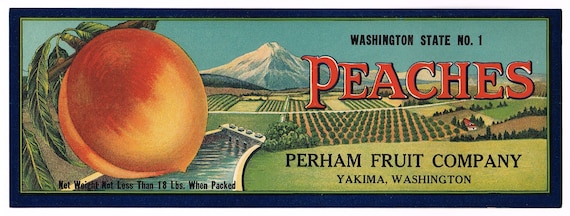 Original Vintage Peach Crate Label 1920s Perham Fruit Company