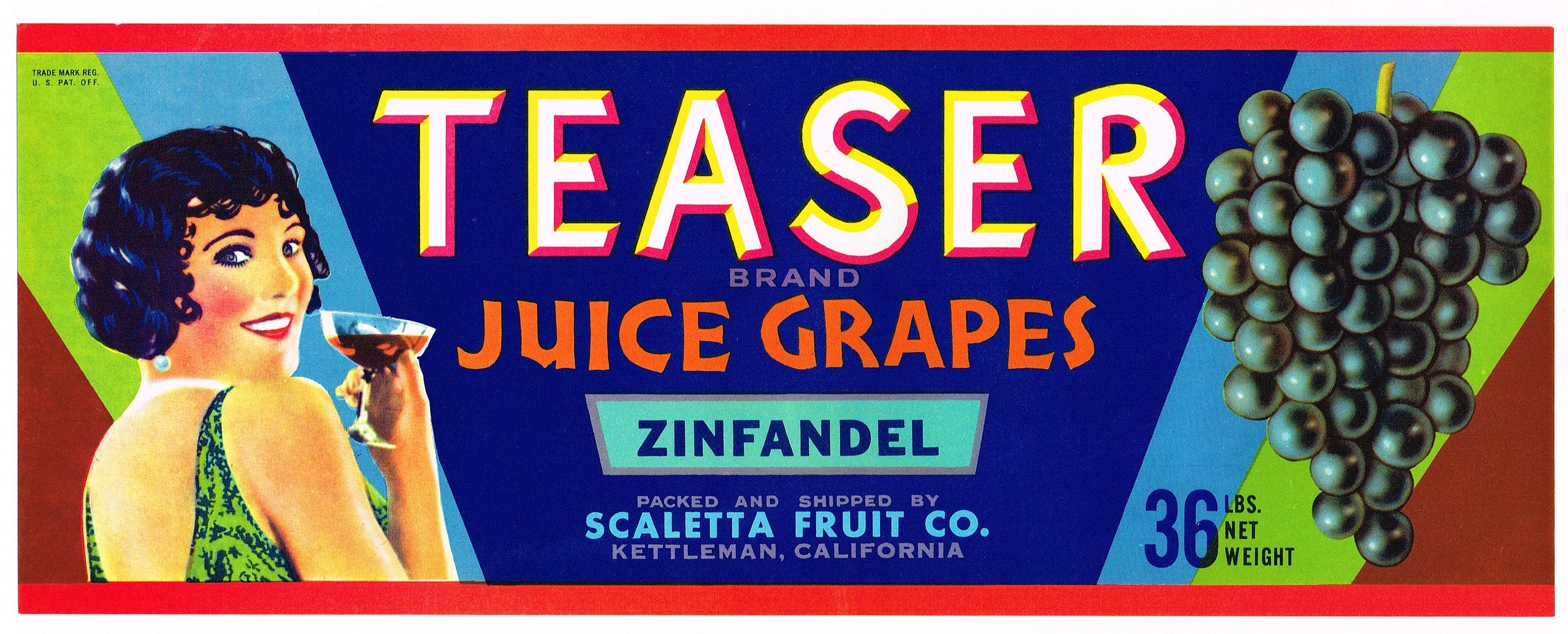 Original Vintage Grape Crate Label 1950s Teaser Kettleman