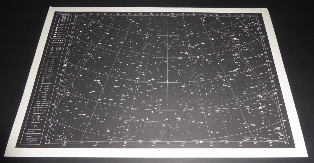 Vintage Astronomy Original Print Star Chart Map 1962 Celestial Space ...