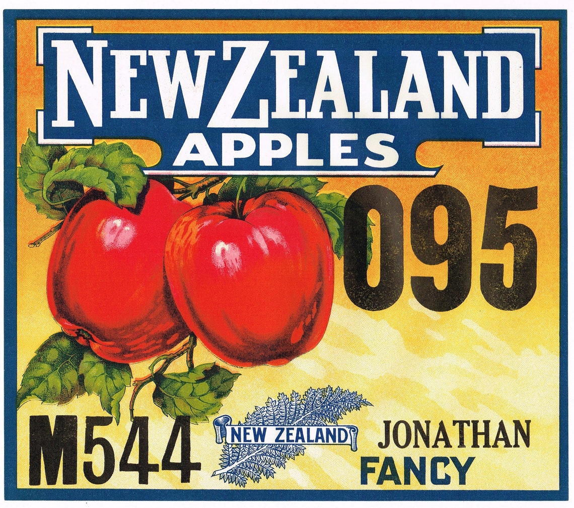 Original Vintage Apple Crate Label 1950s New Zealand Apples Etsy
