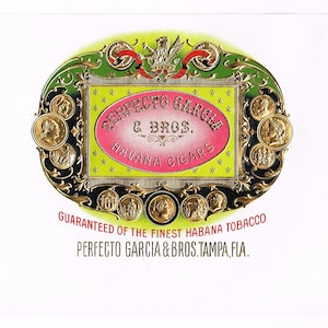 Original vintage cigar box label c1930s Inner Highly Embossed Bronzed Tampa Florida Perfecto Garcia Bros.