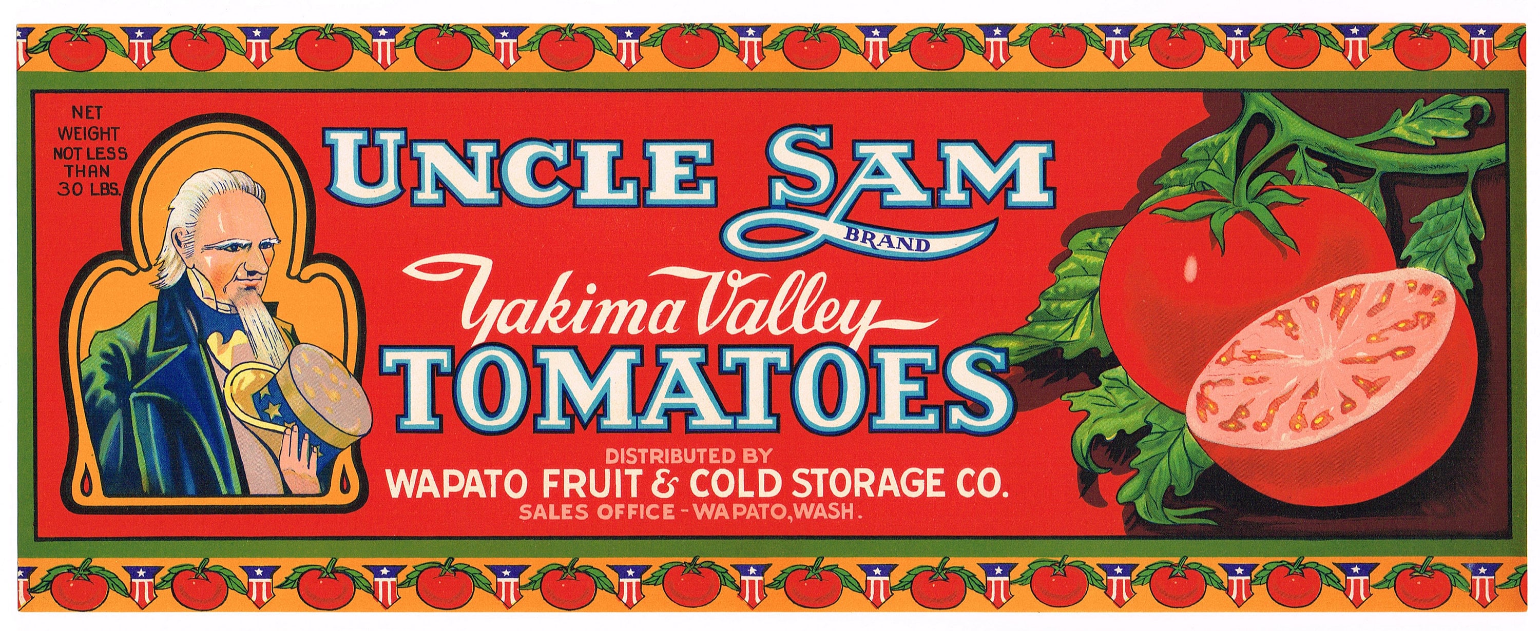 Original Vintage Tomato Crate Label 1940s Uncle Sam Patriotic Yakima