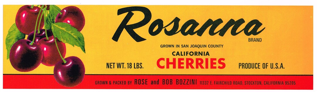 Original Vintage Cherry Crate Label 1970s Rosanna San Joaquin Valley ...