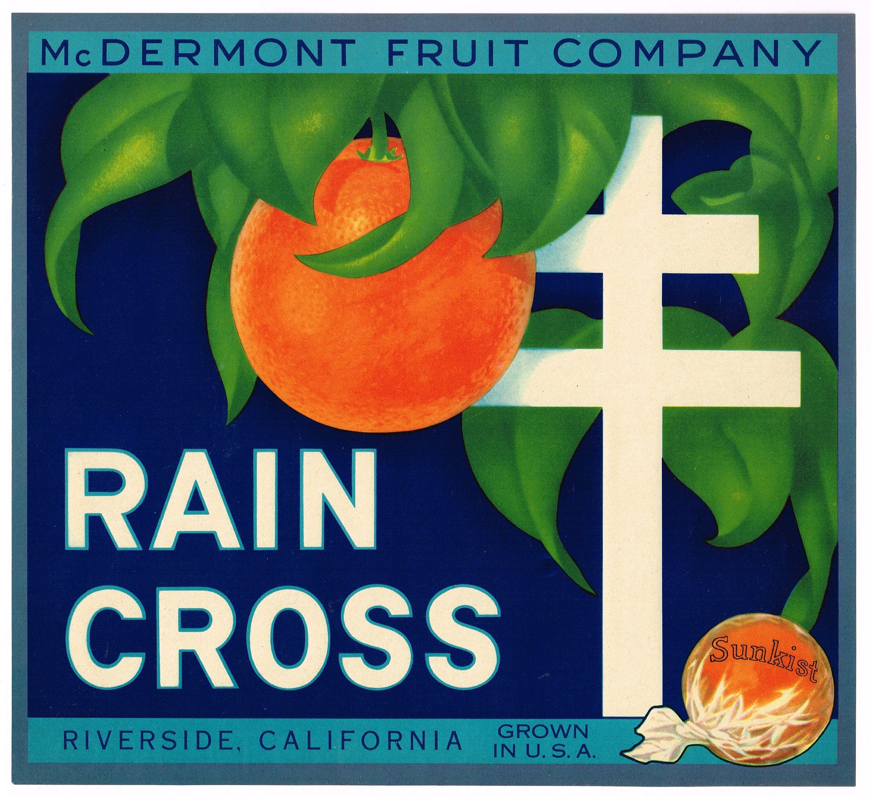 Original Vintage Orange Citrus Crate Label 1930s Riverside Rain